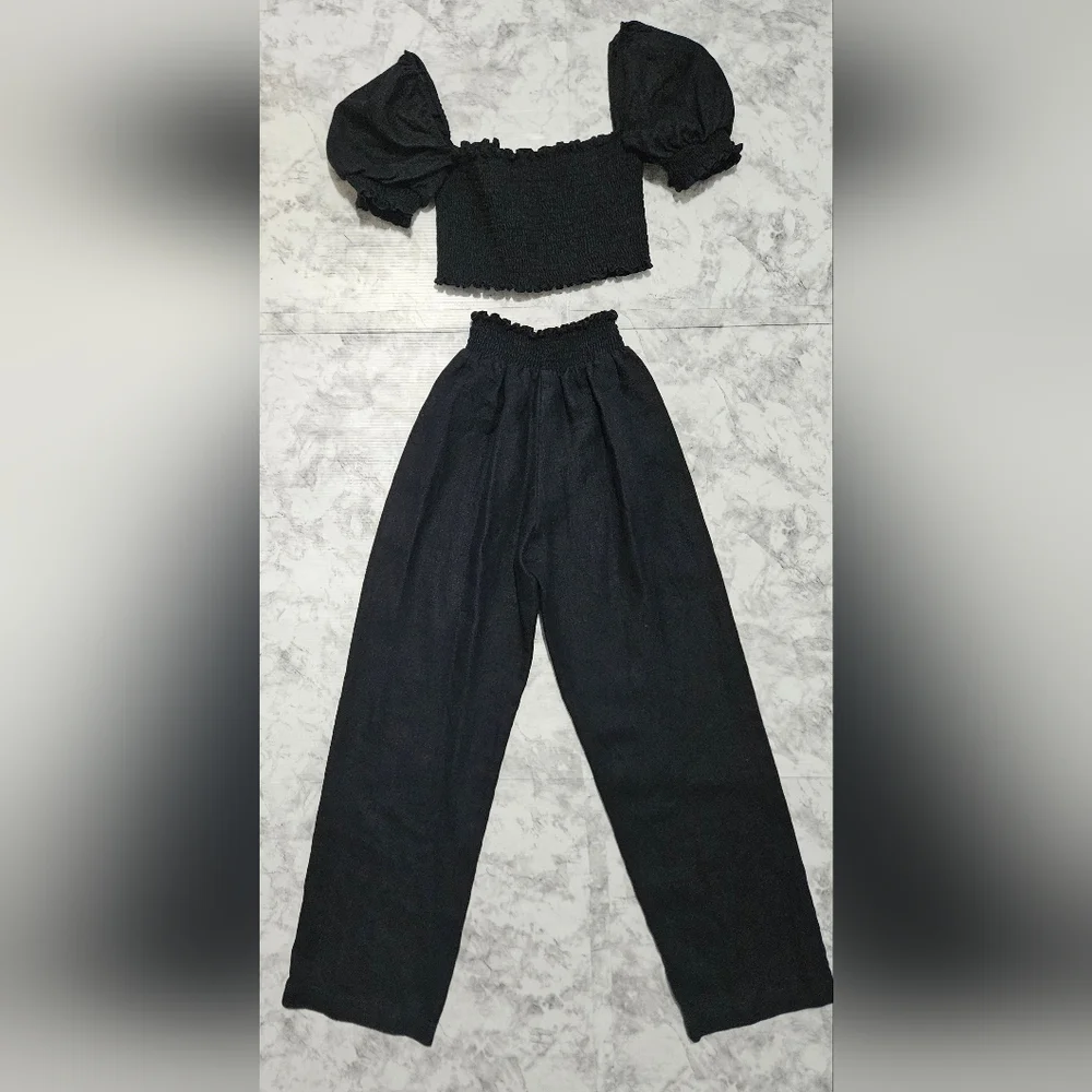 REFORMATION Mora Linen Effortless Summer Chic Crop Top & Wide Leg Pants SIZE XS.